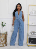 Women Stretchy Washed Denim Jumpsuits