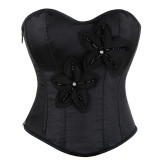 Women Floral Black Satin Strapless corset