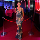 Women Summer Sleeveless Spaghetti Strap Printed Maxi Dress