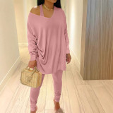 Women Elegant One-Shoulder Casual Top and Pant Two-Piece Set