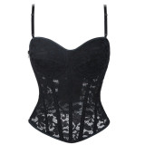 Women Black Lace Camisole Hollow-Out corset