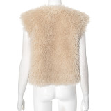 Women Autumn/Winter Sexy Backless Fur Collar Halter Neck Top Vest