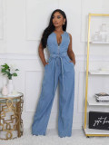 Women Stretchy Washed Denim Jumpsuits