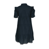 Women Casual Short-Sleeve Button-Up Shirt Dress