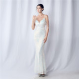 Plus Size Women Beaded Sequined Camisole Evening Dress