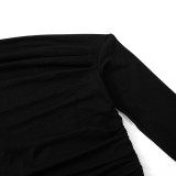 Women Autumn Solid Slash Shoulder Sexy One-Shoulder Ruffled Bodycon Dress