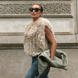 Women Autumn/Winter Sexy Backless Fur Collar Halter Neck Top Vest