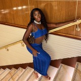 Women Summer Solid Sleeveless Spaghetti Strap Sexy Crop Maxi Dress