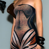 Women Summer Printed Sleeveless Strapless Sexy Slit Dress