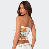 Women Summer Crop Print Strapless Top