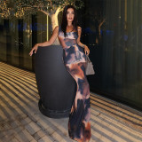 Women Summer Sleeveless Spaghetti Strap Printed Maxi Dress