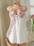 Women Sexy See-Through Embroidered Lacesatin Two-piece slip dress set