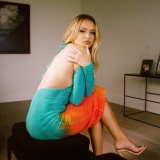 Women Autumn Off-Shoulder Lace-up Long-sleeved Printed Backless Maxi Dress