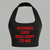 Women Halter Neck Camisole Red Letter Print Crop Top