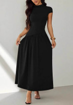 Women Elegant Solid Short-Sleeve Dress Women Elegant Solid Short-Sleeve Dress