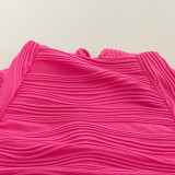 Women Spring Solid Round Neck Long-sleeved Water Wave Sexy Bodycon Dress