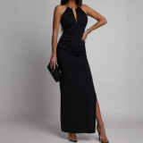 Women Sexy V-Neck Sleeveless Sexy Solid Maxi Dress