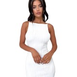 Women Spring/Summer Solid Sleeveless Sexy Backless Bodycon Dress