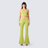Women Summer Solid Sleeveless Strapless Embroidered Top and Bell Bottom Pant Two-Piece Set