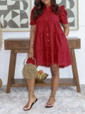 Women Casual Short-Sleeve Button-Up Shirt Dress