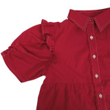 Women Casual Short-Sleeve Button-Up Shirt Dress