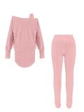 Women Elegant One-Shoulder Casual Top and Pant Two-Piece Set