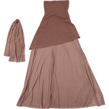 Women Sexy Backless Mesh Patchwork Strapless Scarf Collar Dress Two-Piece Set