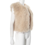 Women Autumn/Winter Sexy Backless Fur Collar Halter Neck Top Vest