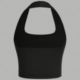 Women Halter Neck Camisole Red Letter Print Crop Top