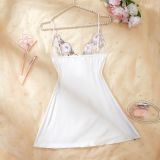 Women Sexy See-Through Embroidered Lacesatin Two-piece slip dress set