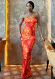Women Summer Sleeveless Strapless Printed Bodycon Dress