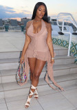 Women Summer Solid Sleeveless Ruffle Edge Irregular Bodycon Mini Dress