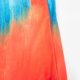 Women Autumn Off-Shoulder Lace-up Long-sleeved Printed Backless Maxi Dress