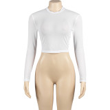 Women Summer Sexy Solid Round Neck Mesh See-Through Long-sleeved Top