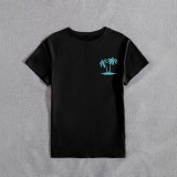 Women Front and Back Printed Coconut Tree and Sunset Print Short-Sleeve Casual T-Shirt