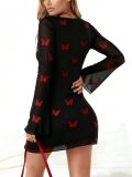Women Sexy Leopard Print Butterfly Print Round Neck Long-Sleeve Dress