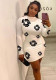 Women Spring Round Neck Long-Sleeved Floral Print Mini Dress
