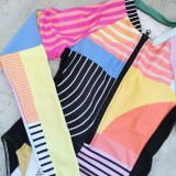 Women's Colorblock Long Sleeve Zip-Up High-Slit Triangle One-Piece Swimsuit