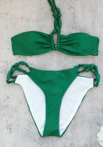 Women's Solid Color Halter Neck Lace-Up Bikini Two-Piece Swimsuit