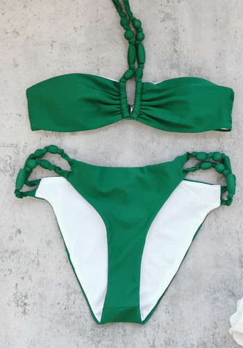 Women's Solid Color Halter Neck Lace-Up Bikini Two-Piece Swimsuit
