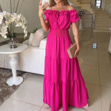 Women's Summer Fashion Off-Shoulder Sexy Ruffle Puff Sleeve Maxi Dress