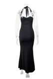 Women's Autumn/Winter Sexy Slit Low Back Halter Neck Slim Fit Elegant Dress