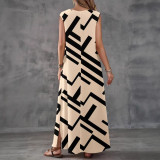 Women's Summer Casual V-Neck Printed Loose Maxi Dress