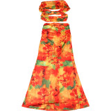 Women's Spring Sexy Printed Off-Shoulder Crop Top & Low-Waist Skirt Set