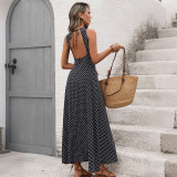 Women's Summer Elegant Polka Dot Tie Low Back Sleeveless Maxi Dress