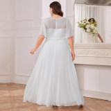 Plus Size Women's V-Neck White Solid Color Formal Party Evening Dress