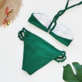 Women's Solid Color Halter Neck Lace-Up Bikini Two-Piece Swimsuit