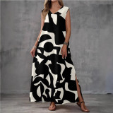 Women's Summer Casual V-Neck Printed Loose Maxi Dress