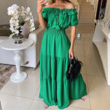 Women's Summer Fashion Off-Shoulder Sexy Ruffle Puff Sleeve Maxi Dress