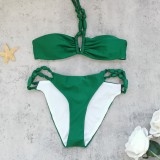 Women's Solid Color Halter Neck Lace-Up Bikini Two-Piece Swimsuit